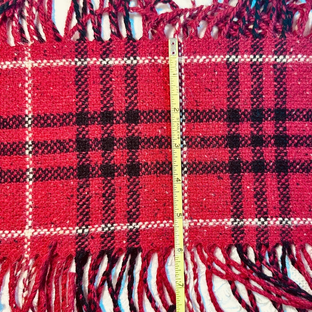 NEW tag Burberry Red Black Plaid Check Happy Fringe Scarf Merino Angora Cashmere - Picture 9 of 11